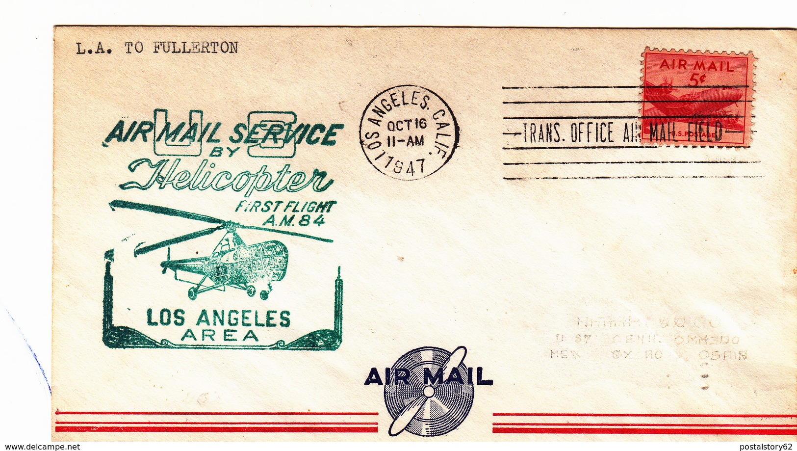 16 Ottobre 1947 Air Mail Service By Helicopter.  Primo Volo Di Elicotteri Nella Zona Di Los Angeles - Elicotteri