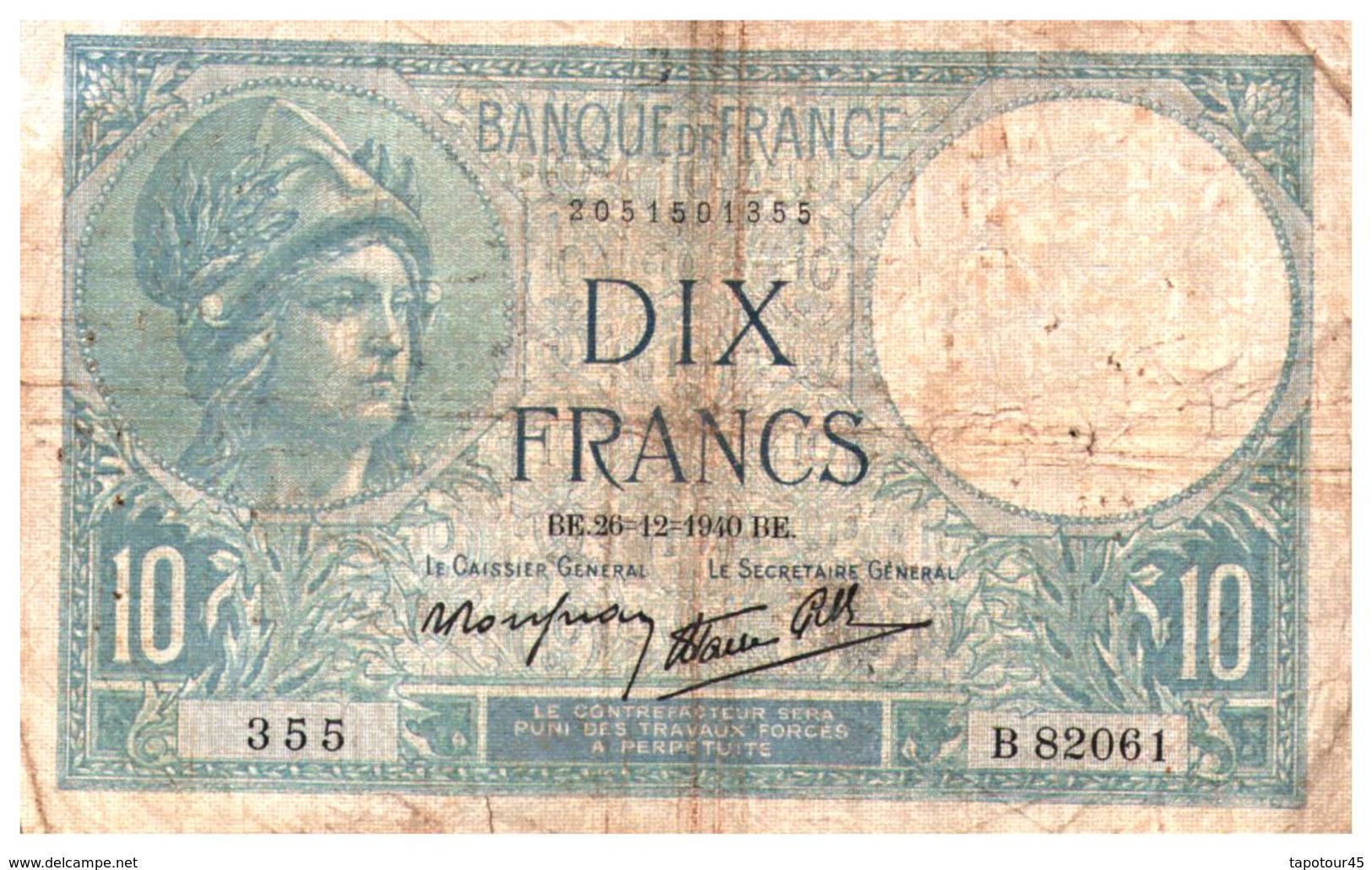 Billet > France > 10 Francs 1940 - 10 F 1916-1942 ''Minerve''