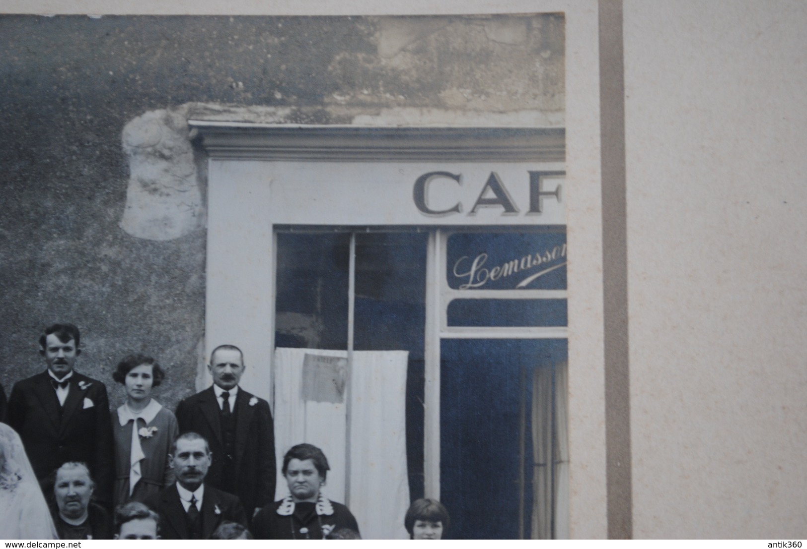 Ancienne Photographie Mariage Devanture Café LEMASSON à Loué ? Photographe Reigneau à Loué Sarthe No CPA - Otros & Sin Clasificación