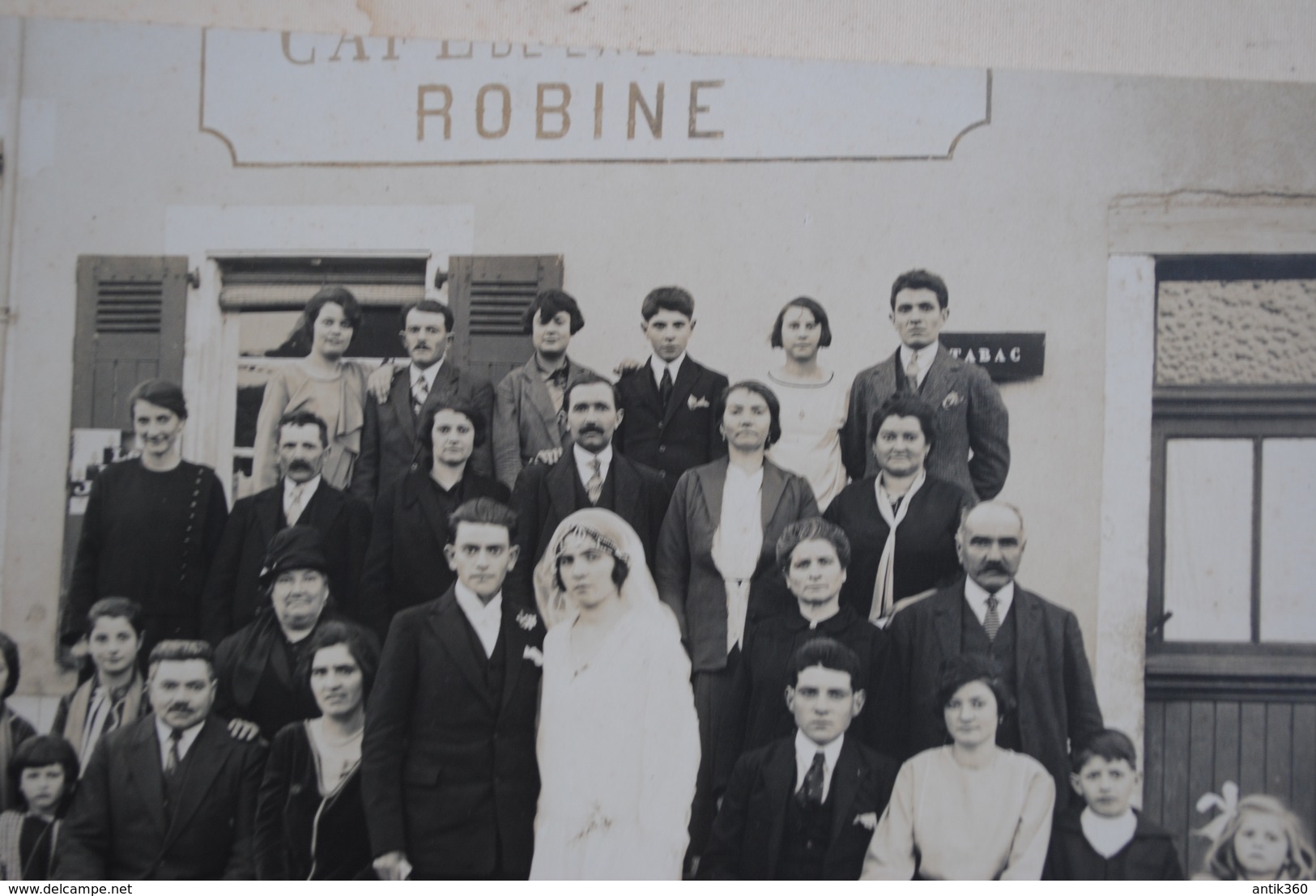 Ancienne Photographie Mariage Devanture Café ROBINE à Loué ? Photographe Reigneau à Loué Sarthe No CPA - Sonstige & Ohne Zuordnung