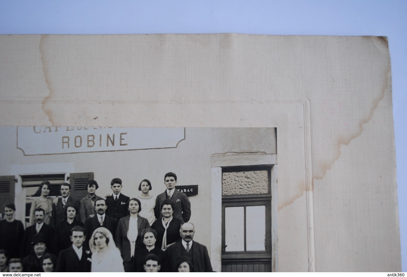 Ancienne photographie mariage devanture Café ROBINE à Loué ? Photographe Reigneau à Loué Sarthe No CPA