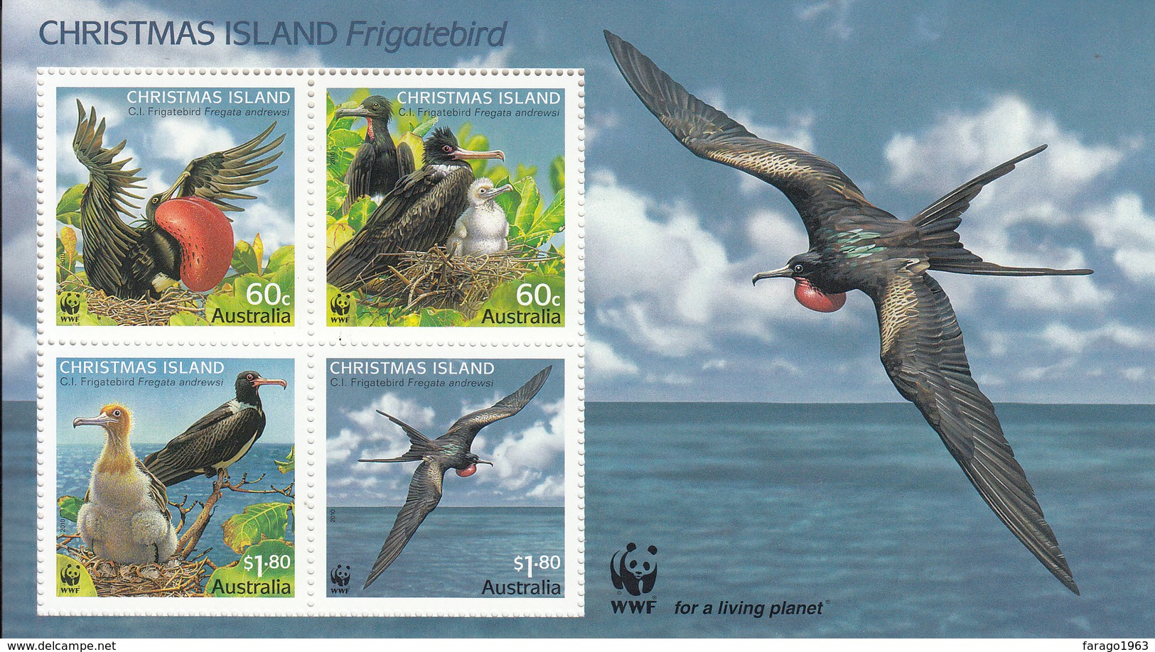 2010 Christmas Island WWF Frigate Birds Souvenir Sheet Of 4 MNH - Ongebruikt