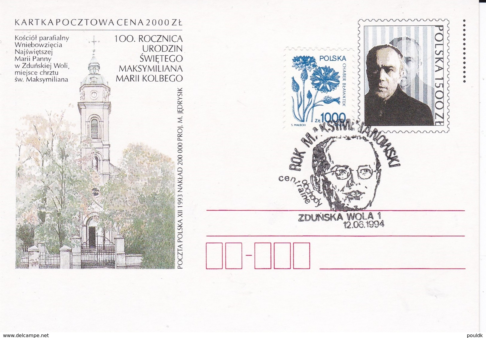 Poland Postal Stationary 1993 100. Rocznica Urodzin Swietego M M Kolbergo P/m Zdunska Wola 1994  (DD24-11) - Stamped Stationery