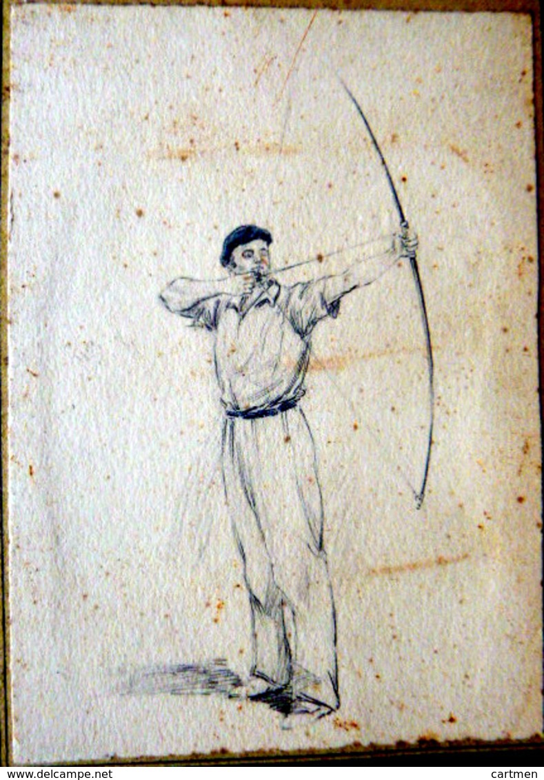 TIR A L'ARC DESSIN ANCIEN A LA PLUME VERS 1930 TRES BELLE FACTURE  15 X 11 CM  BON ETAT - Archery