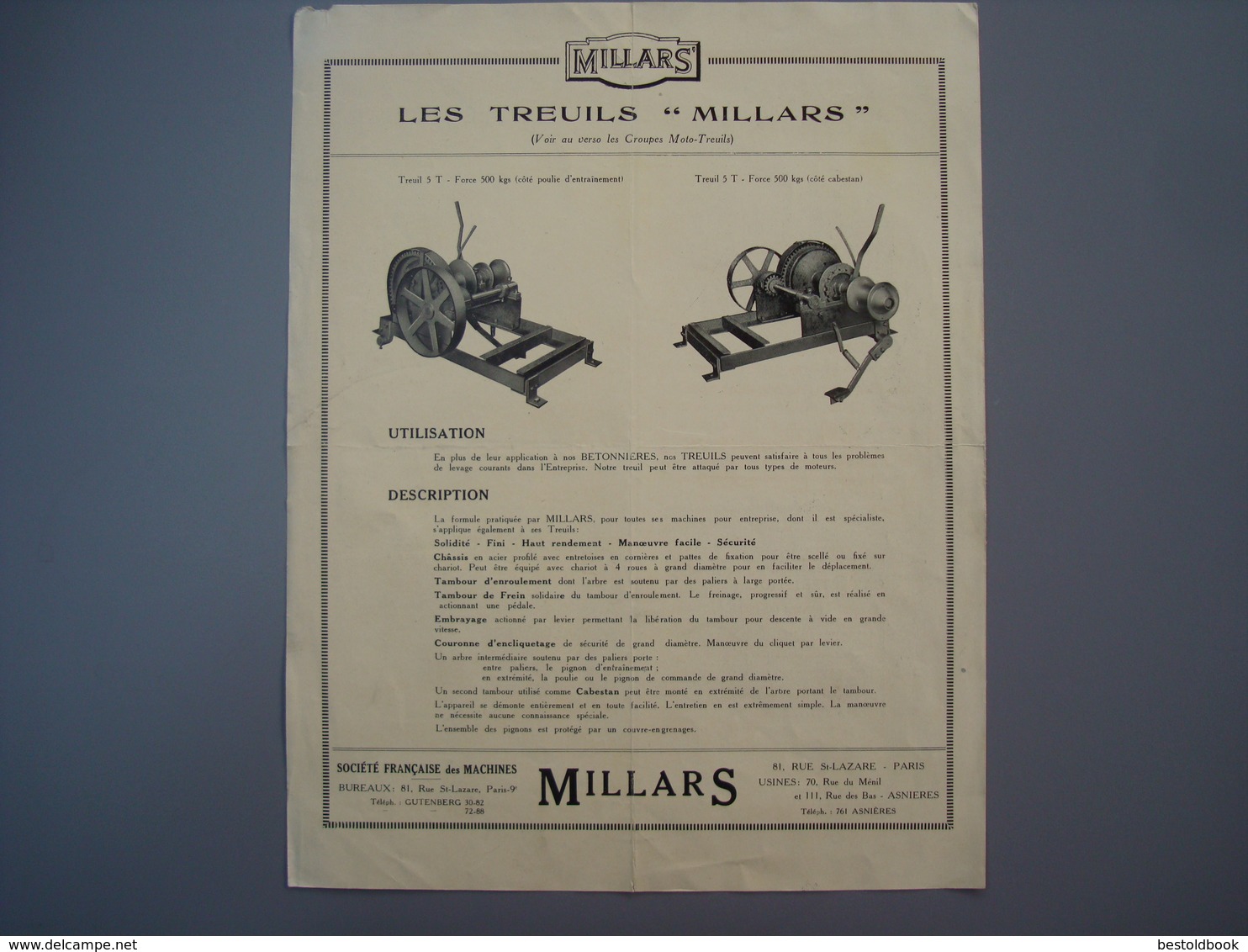 Documents  Publicitaire  Illustrées  MILLARS Bétonnieres  TBE FP Compris - Autres & Non Classés