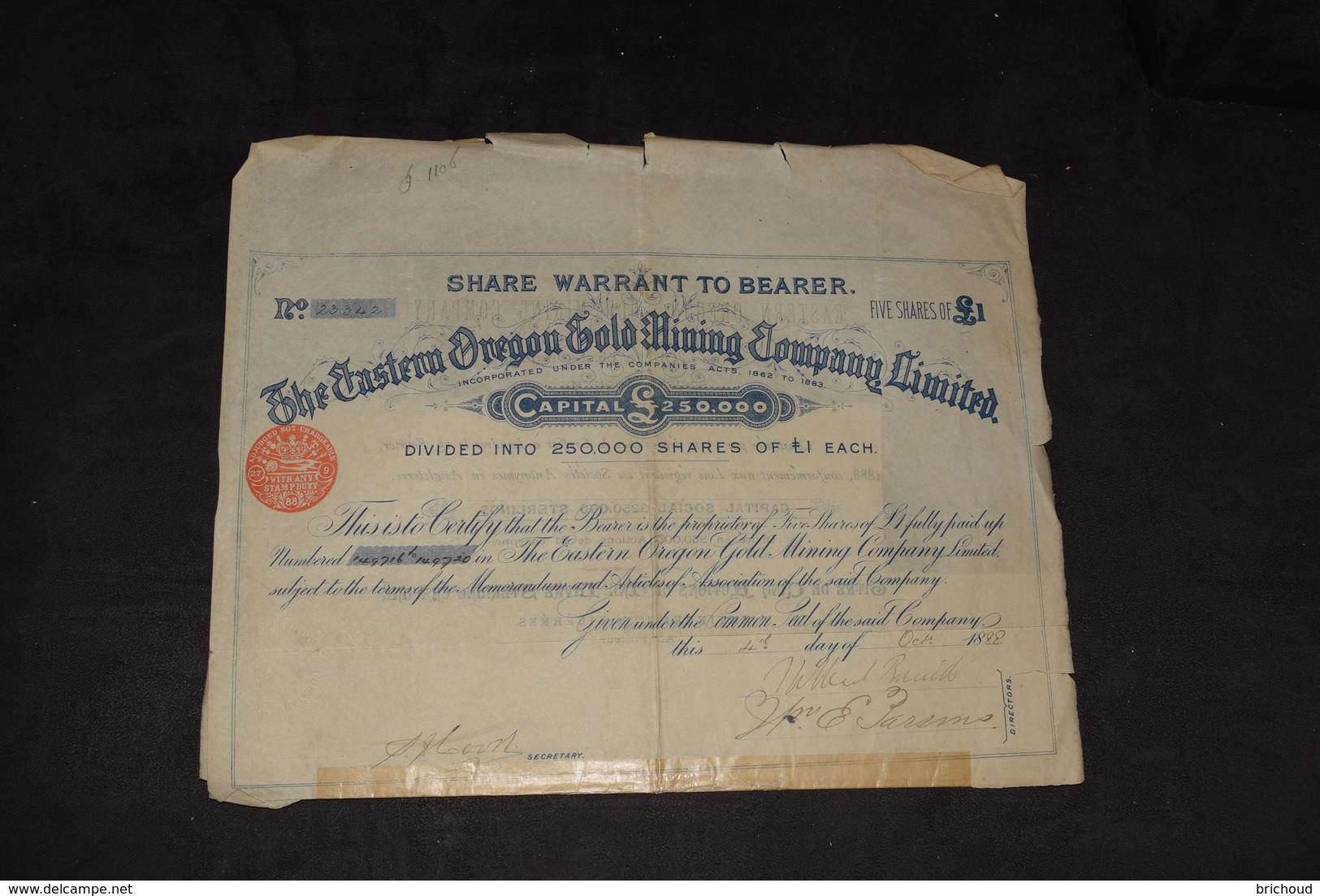 Eastern Oregon Gold Mining Compagny Limited 1888 (4) - Mijnen