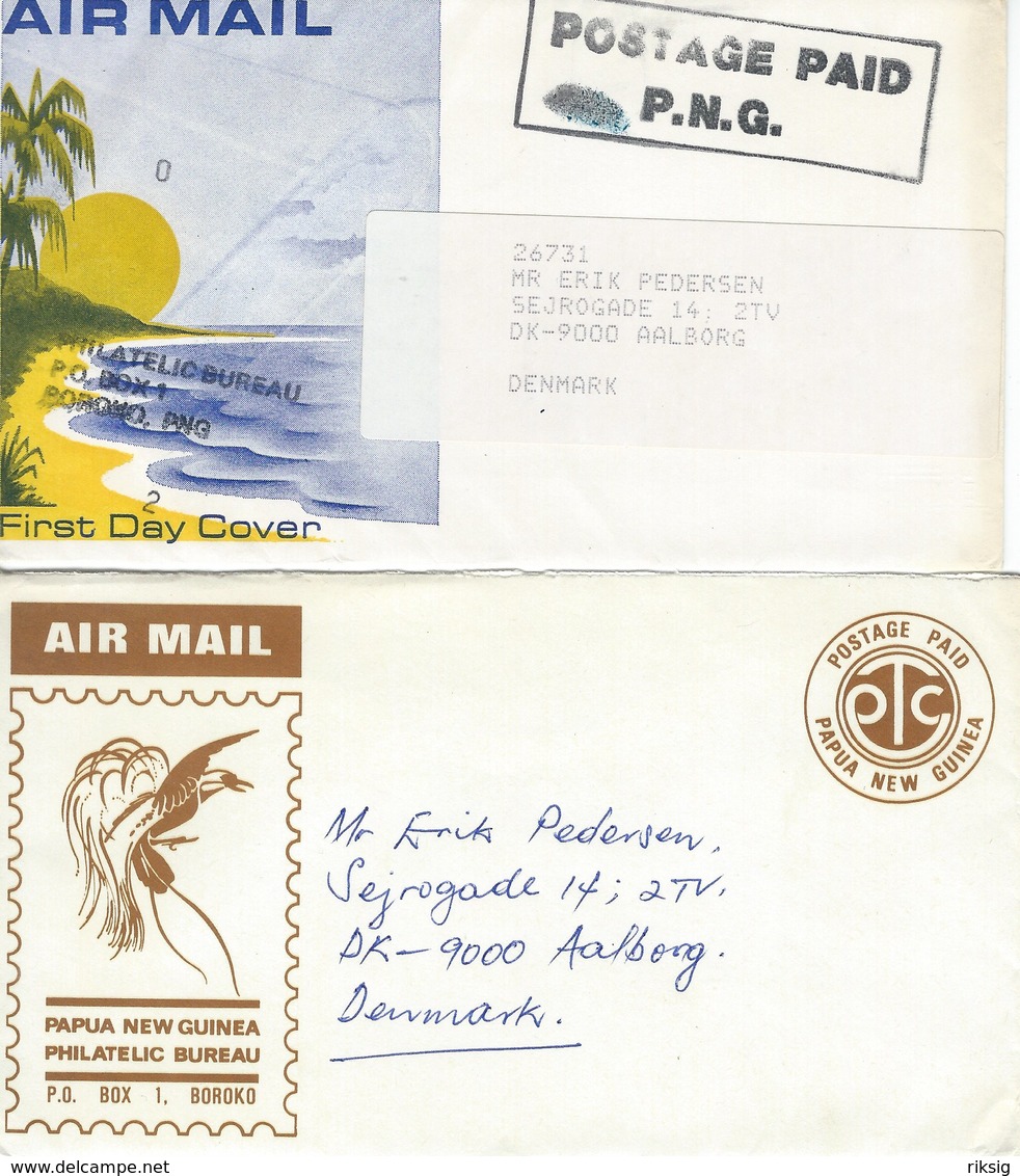 Papua New Guinea.  2 Covers "Postage Paid"  Sent To Denmark  H-1387 - Papouasie-Nouvelle-Guinée