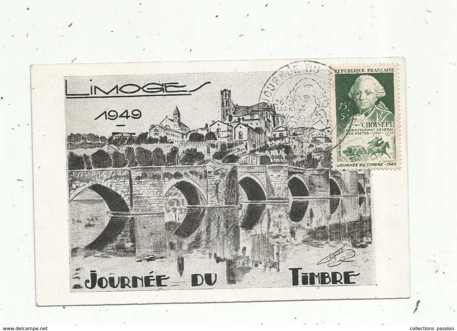 Sur Carte Postale , Journée Du Timbre ,LIMOGES ,26 Mars 1949 - Commemorative Postmarks