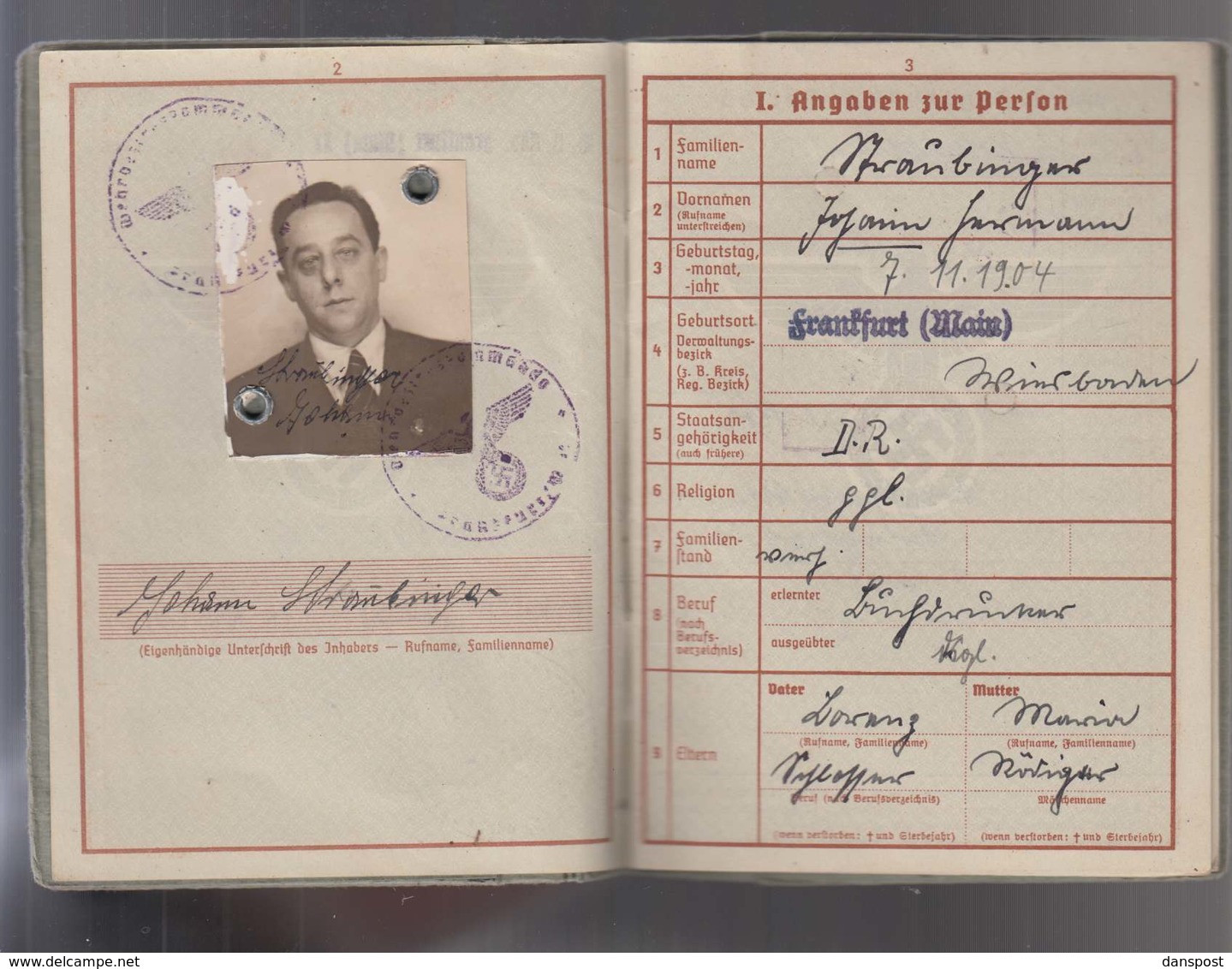 DR Wehrpass 2. WK Obergefreiter Kreta Malariakrank Ausgestellt Frankfurt 16.04.1940 Viele Einträge Bis Okt 1944! - Historical Documents