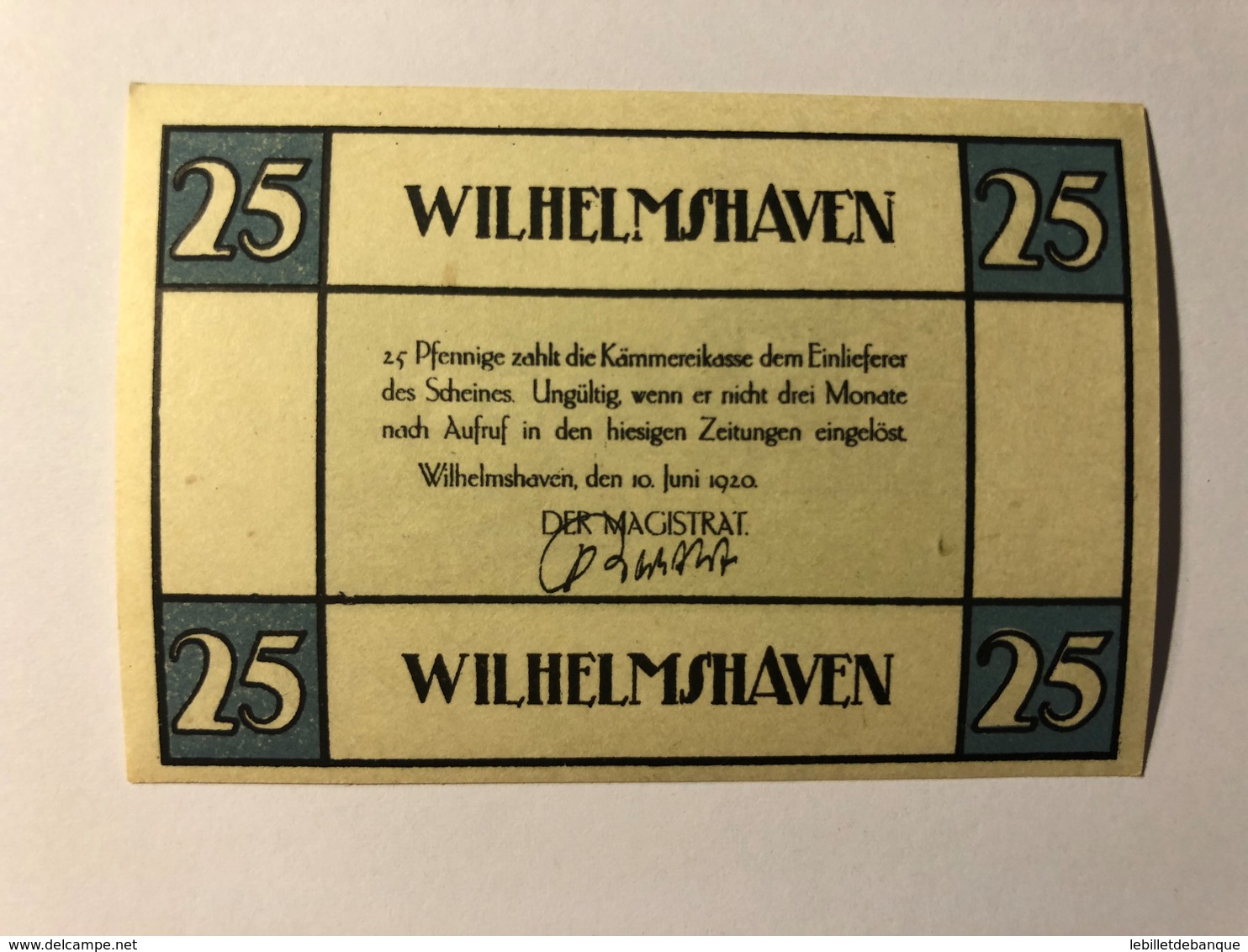 Allemagne Notgeld Wilhelmshaven 25 Pfennig - Collections