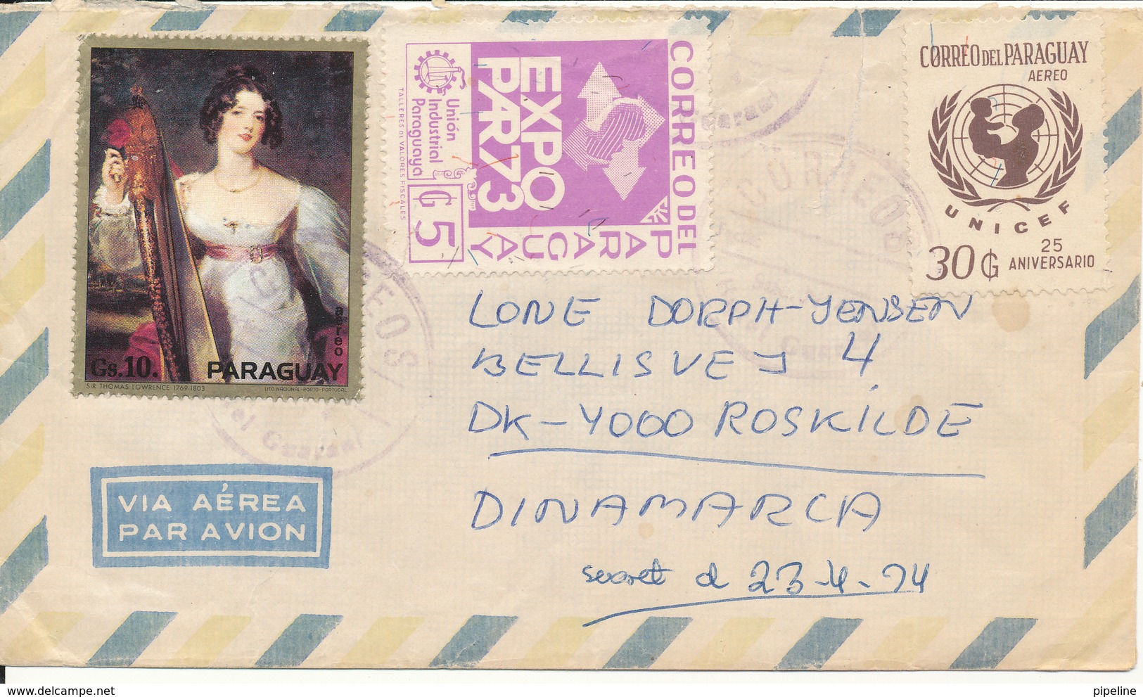 Paraguay Air Mail Cover Sent To Denmark 1974 - Paraguay