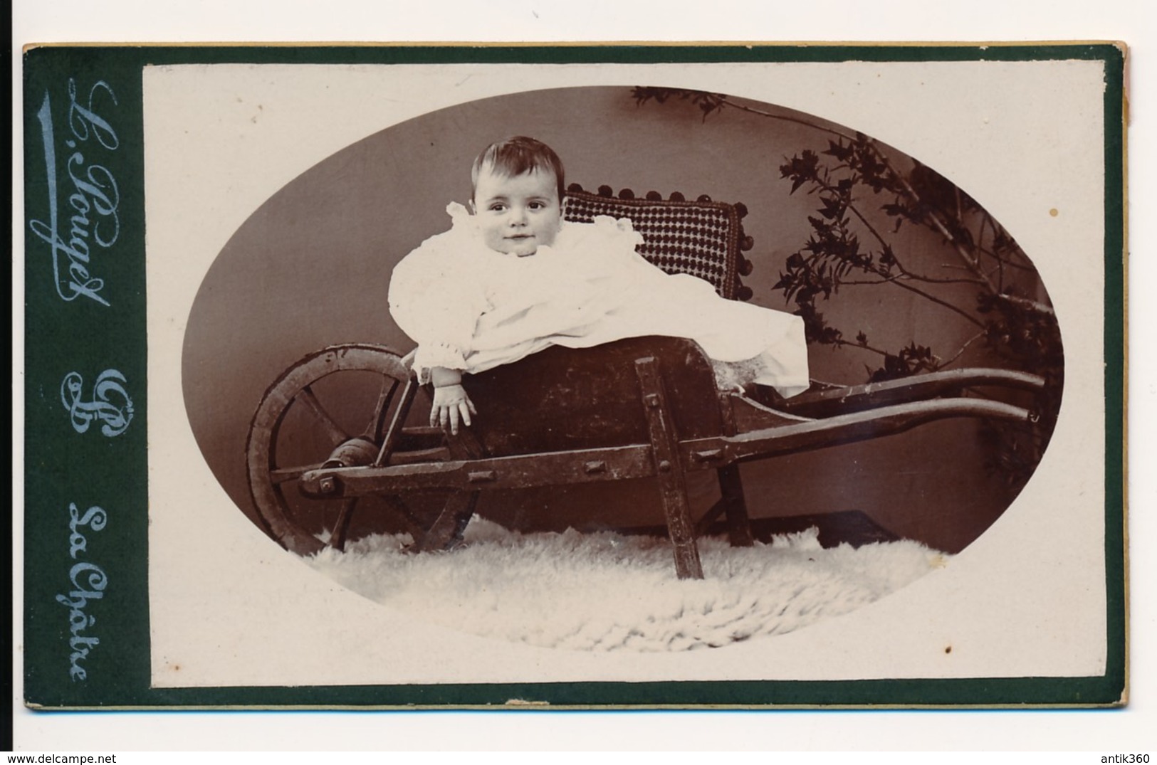 Photo Ancienne XIXe CDV Circa 1900 Bébé Dans Une Brouette Photographie Pouget La Châtre (37) - Altri & Non Classificati