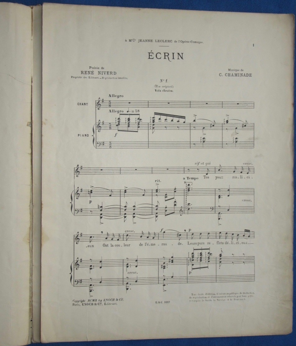 CÉCILE CHAMINADE PIANO GF PARTITION ÉCRIN RENÉ NIVERD 1902 ILL MOREL JEANNE LECLERC - Autres & Non Classés