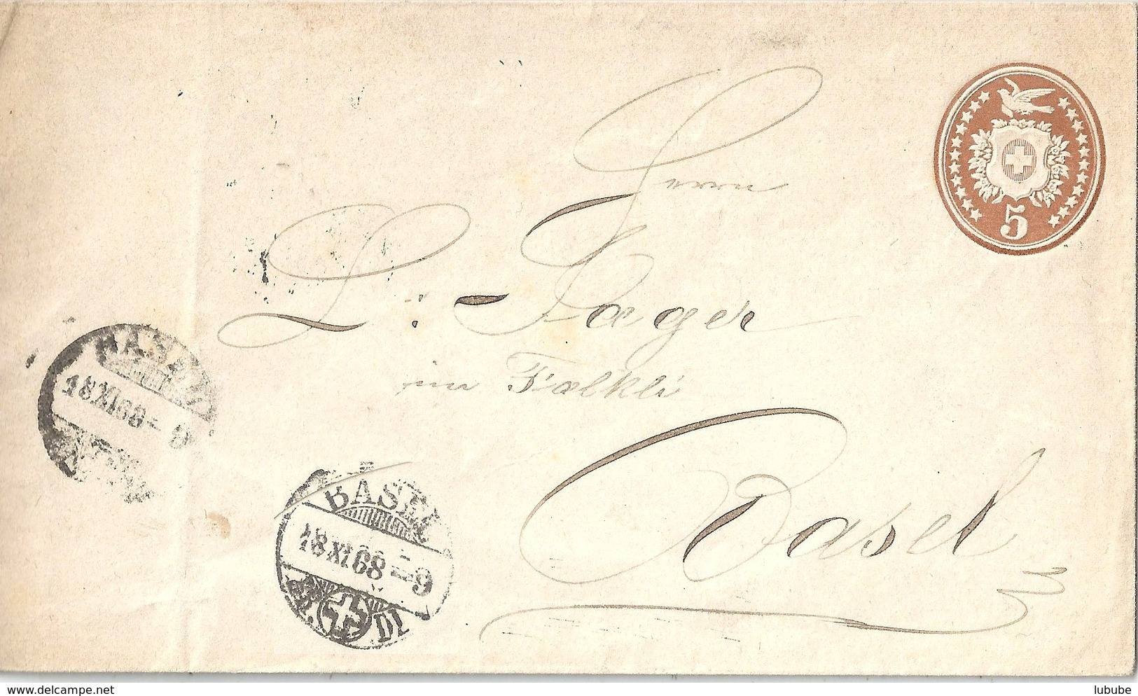 Lokaler Tübli Brief 4  Basel          1868 - Interi Postali