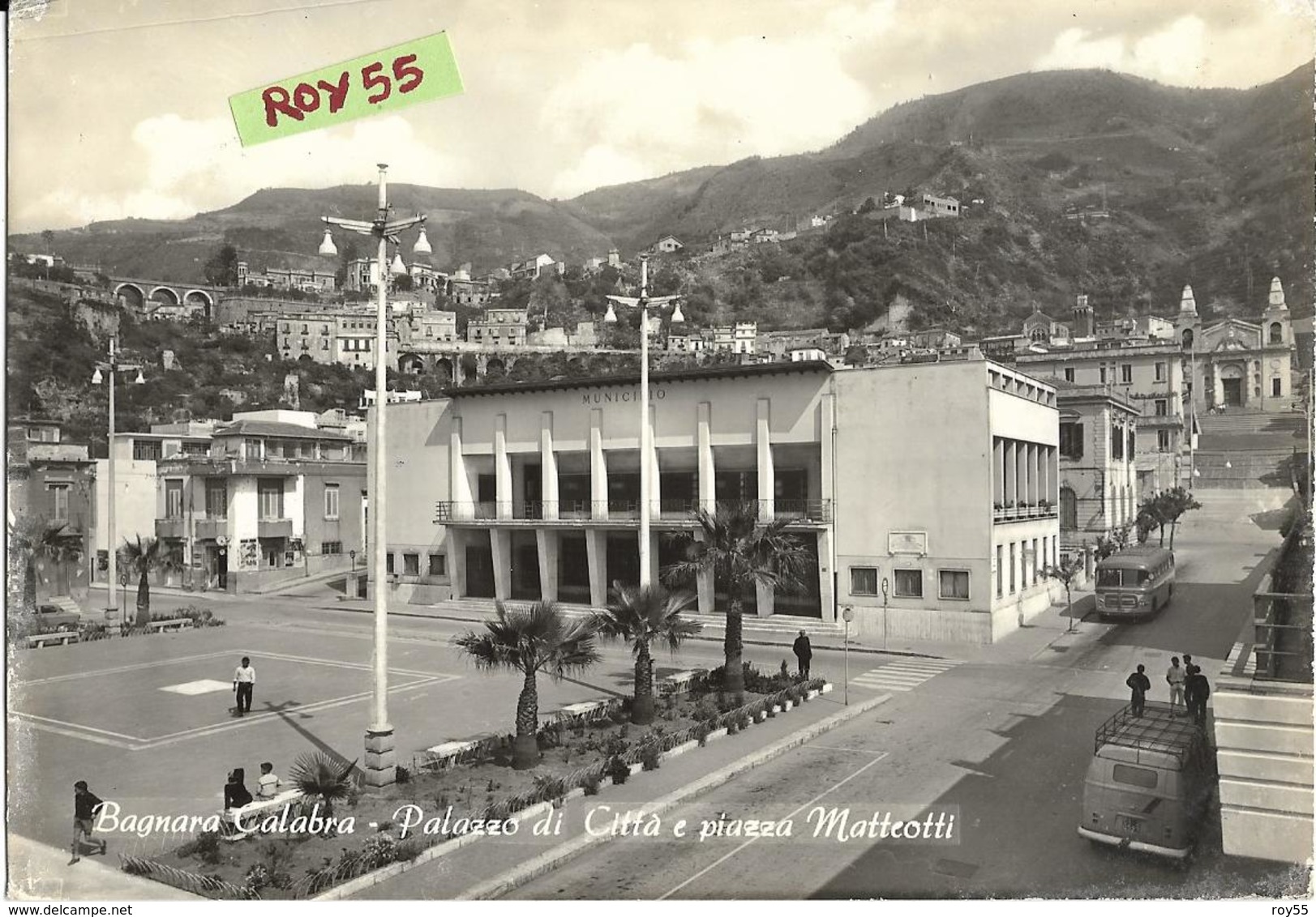 Calabria-reggio Calabria-bagnara Calabra Piazza Matteotti Palazzo Di Citta Veduta Auto Corriera Persone Animata Anni 60 - Altri & Non Classificati