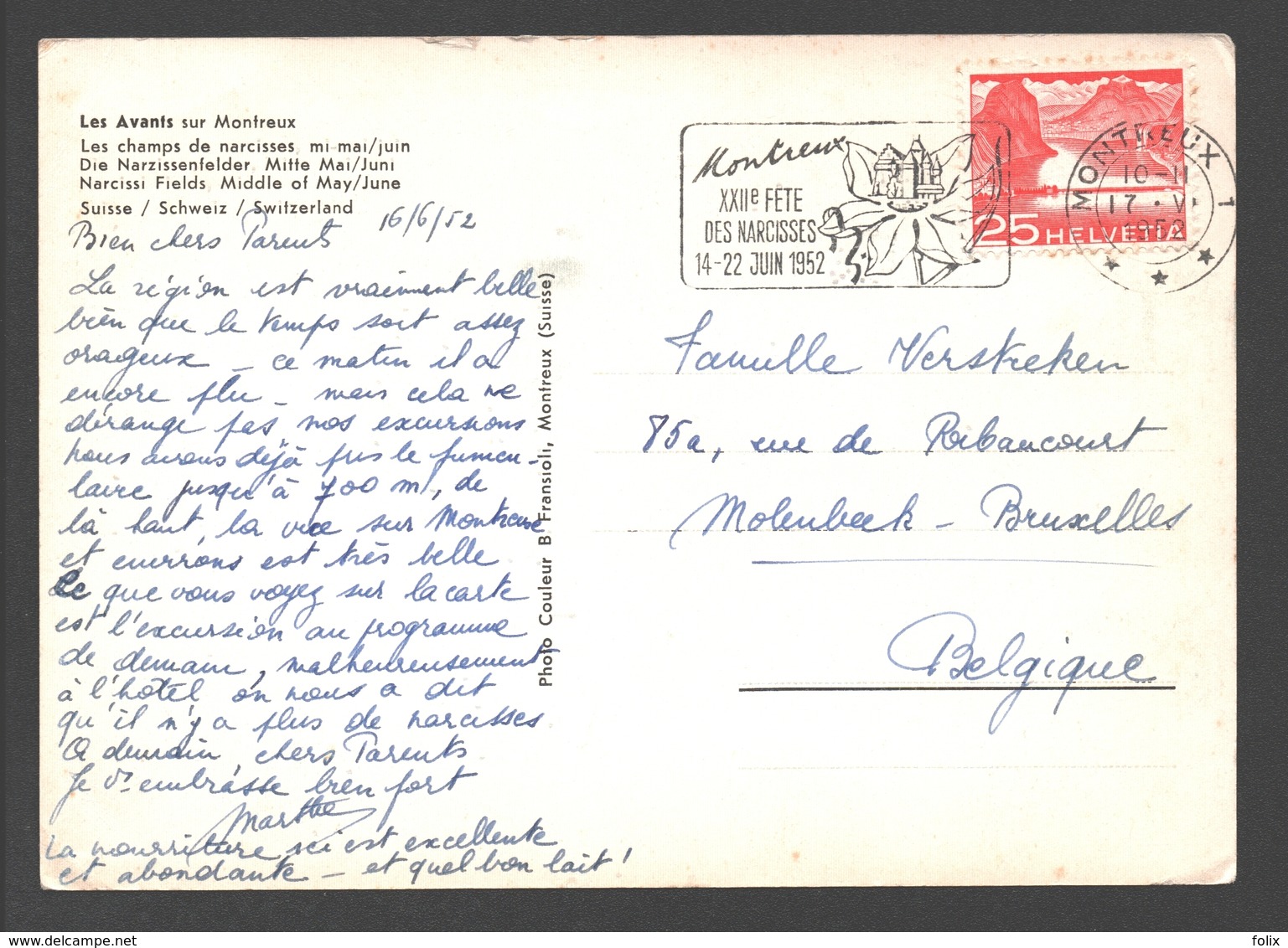 Montreux - Les Avants Sur Montreux - Les Champs De Narcisses, Mi-mai/juin - 1952 - Montreux