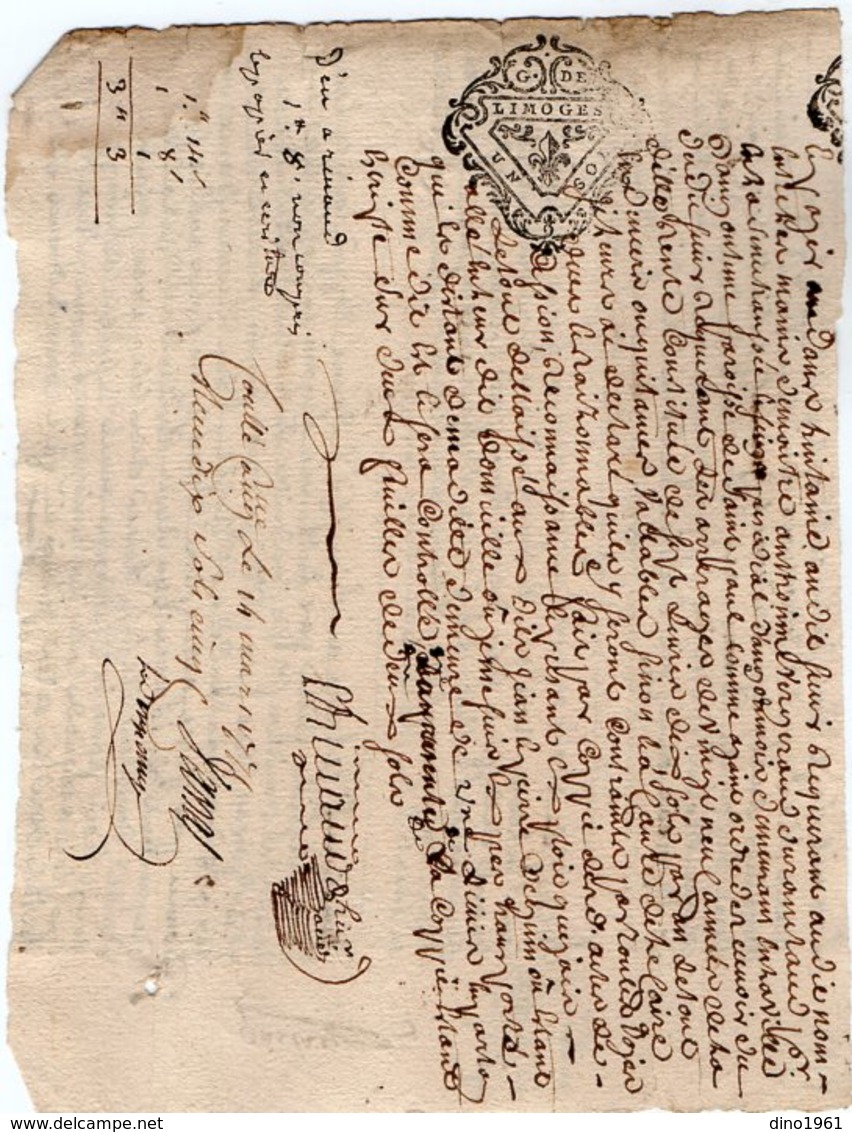 VP13.309 - Cachet Généralité De LIMOGES - COGNAC - RUELLE SUR TOUVRE - Acte De 1771 à Déchiffrer - Seals Of Generality