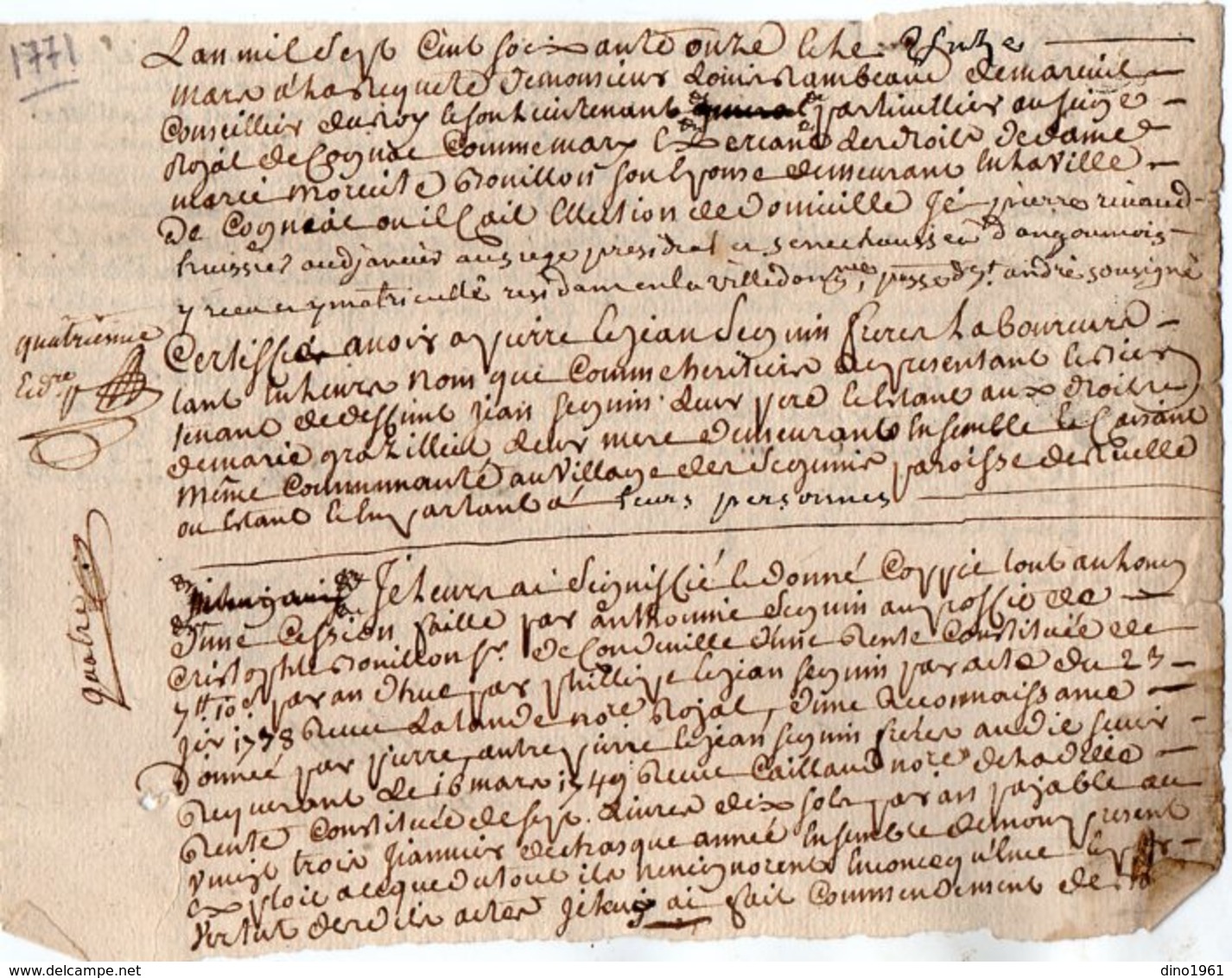 VP13.309 - Cachet Généralité De LIMOGES - COGNAC - RUELLE SUR TOUVRE - Acte De 1771 à Déchiffrer - Seals Of Generality