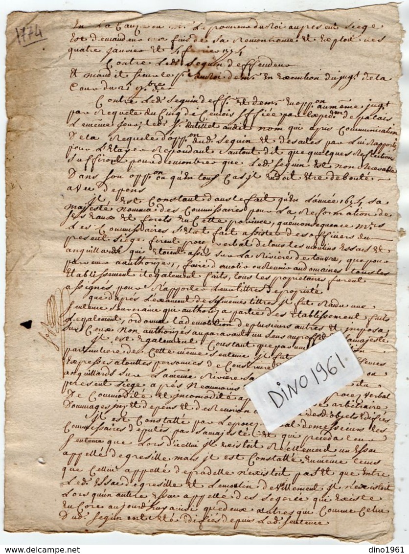 VP13.310 - Cachet Généralité De LIMOGES - RUELLE - Acte De 1774 Sentence Reformation Des Eaux & Fôrets De Cette Province - Seals Of Generality