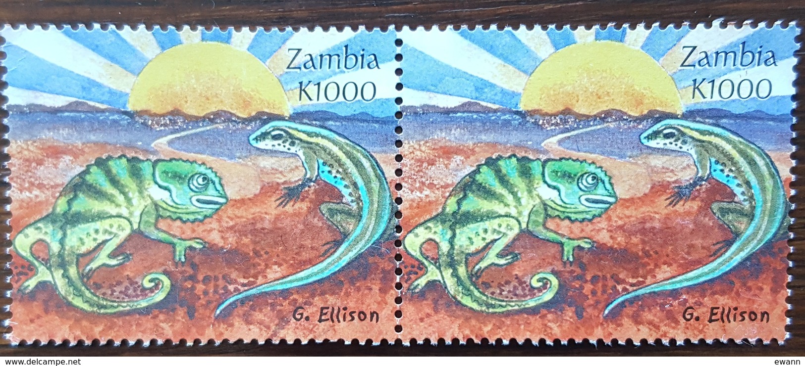 Zambie - YT N°1067 Paire - Création / Caméléon Et Lézard - 2000 - Oblitérés - Zambie (1965-...)