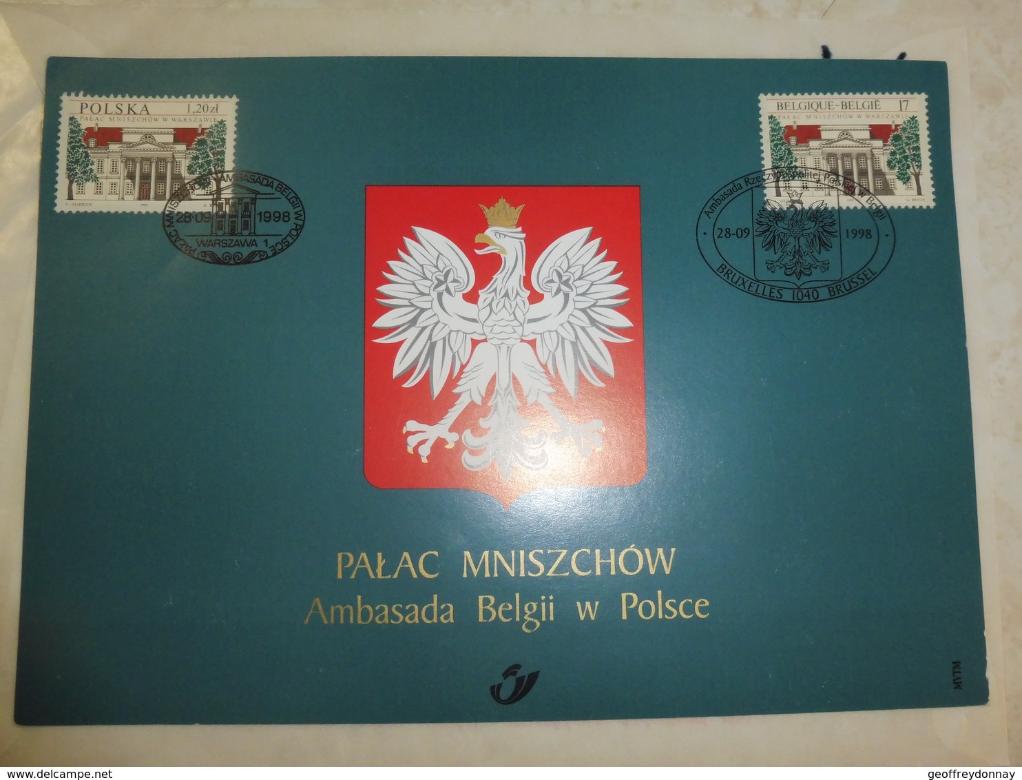 Emission Communes Pologne Belgique 1998 Sur Carte Aigle Blanc - Autres & Non Classés