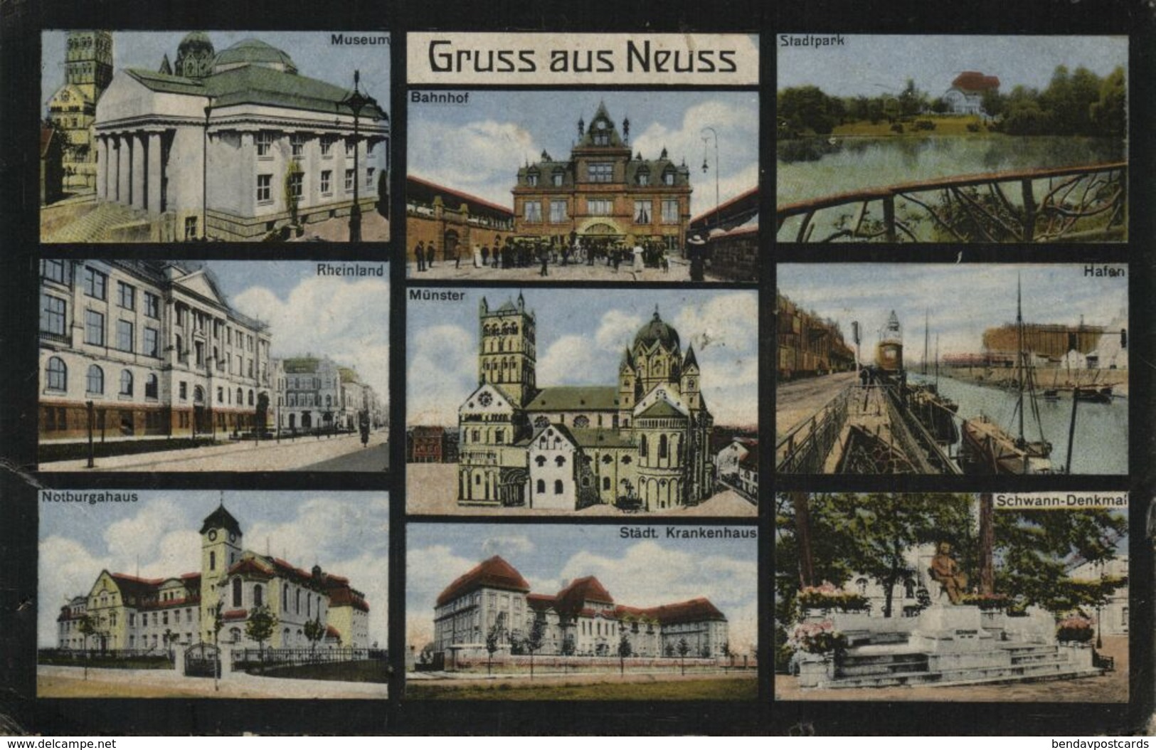 NEUSS Am Rhein, Museum, Krankenhaus, Hafen, Bahnhof, Rheinland (1913) AK - Neuss