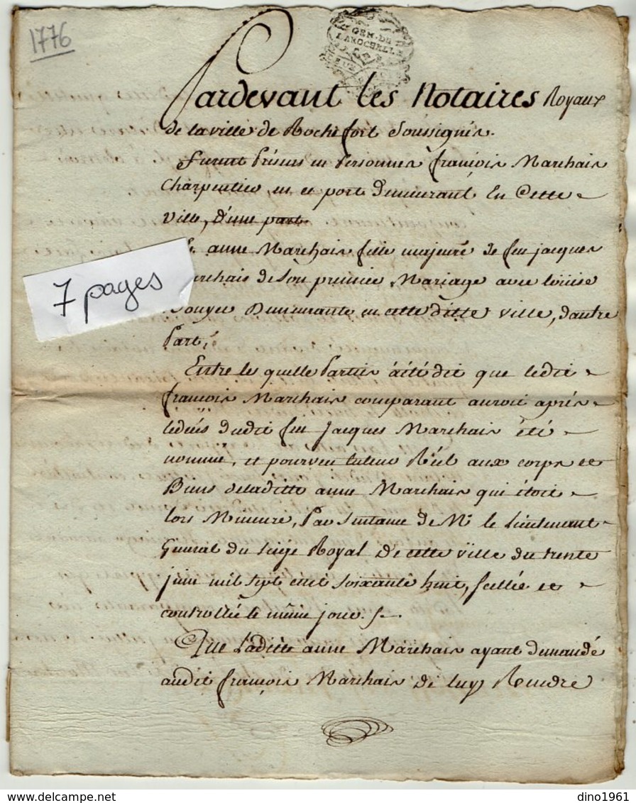 VP13.313 - Cachet Généralité De LA ROCHELLE - Acte De 1776 - Comptes De Tutelle Sr MARCHAIS à ROCHEFORT - Seals Of Generality