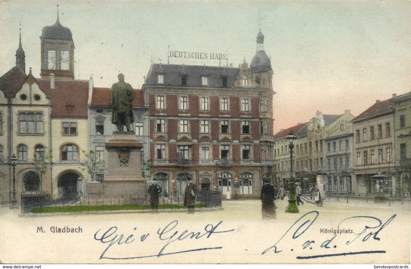 MÖNCHENGLADBACH, Königsplatz, Deutsches Haus (1905) Bahnpost Aachen-Hagen AK - Mönchengladbach