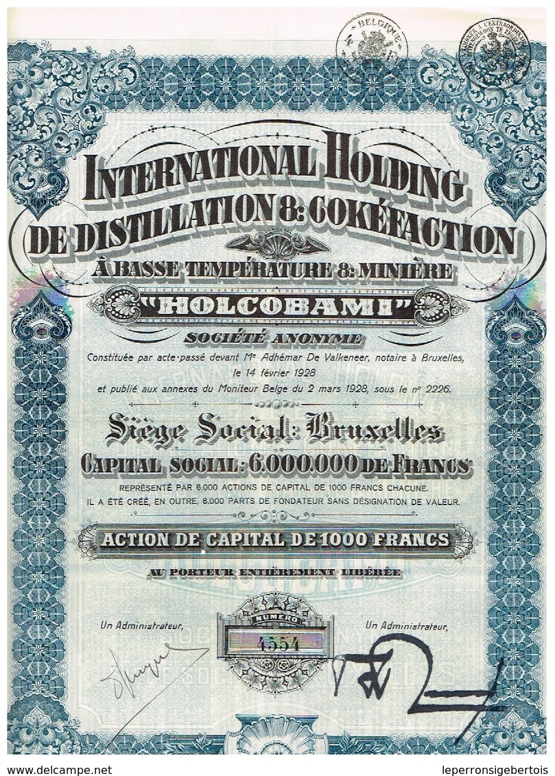 Ancienne Action - International Holding De Distillation & Cokéfaction à Basse Température & Minière - Titre De 1928 - Industrie