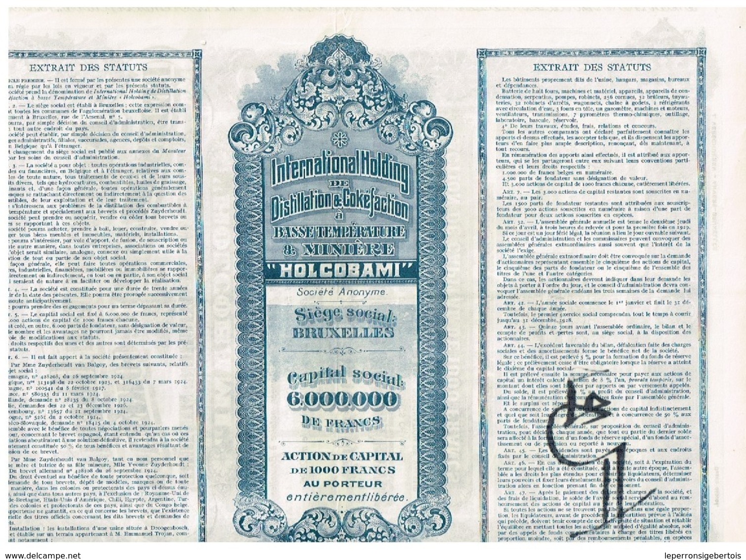 Ancienne Action - International Holding De Distillation & Cokéfaction à Basse Température & Minière - Titre De 1928 - Industrie