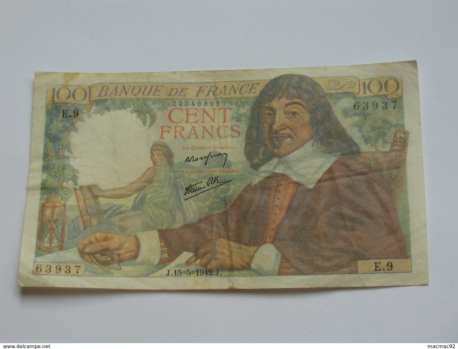 100 Francs - DESCARTES   5-5-1942   **** EN ACHAT IMMEDIAT **** - 100 F 1942-1944 ''Descartes''