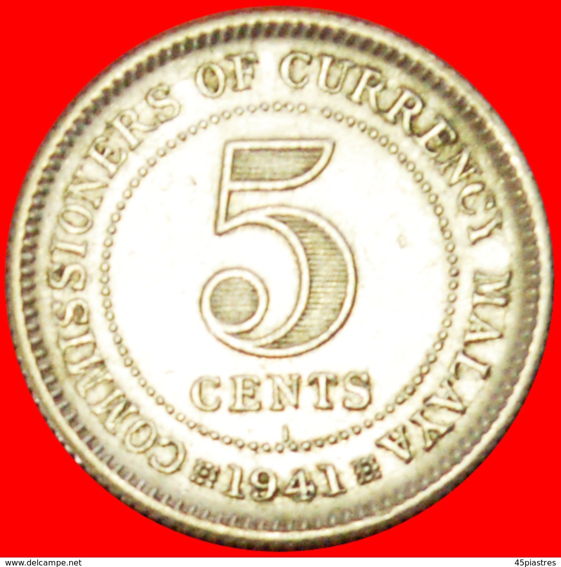 # WAR TIME (1939-1945): MALAYA ★ 5 CENTS 1941I! SILVER! GEORGE VI (1937-1952) LOW START ★  NO RESERVE! - Malaysia