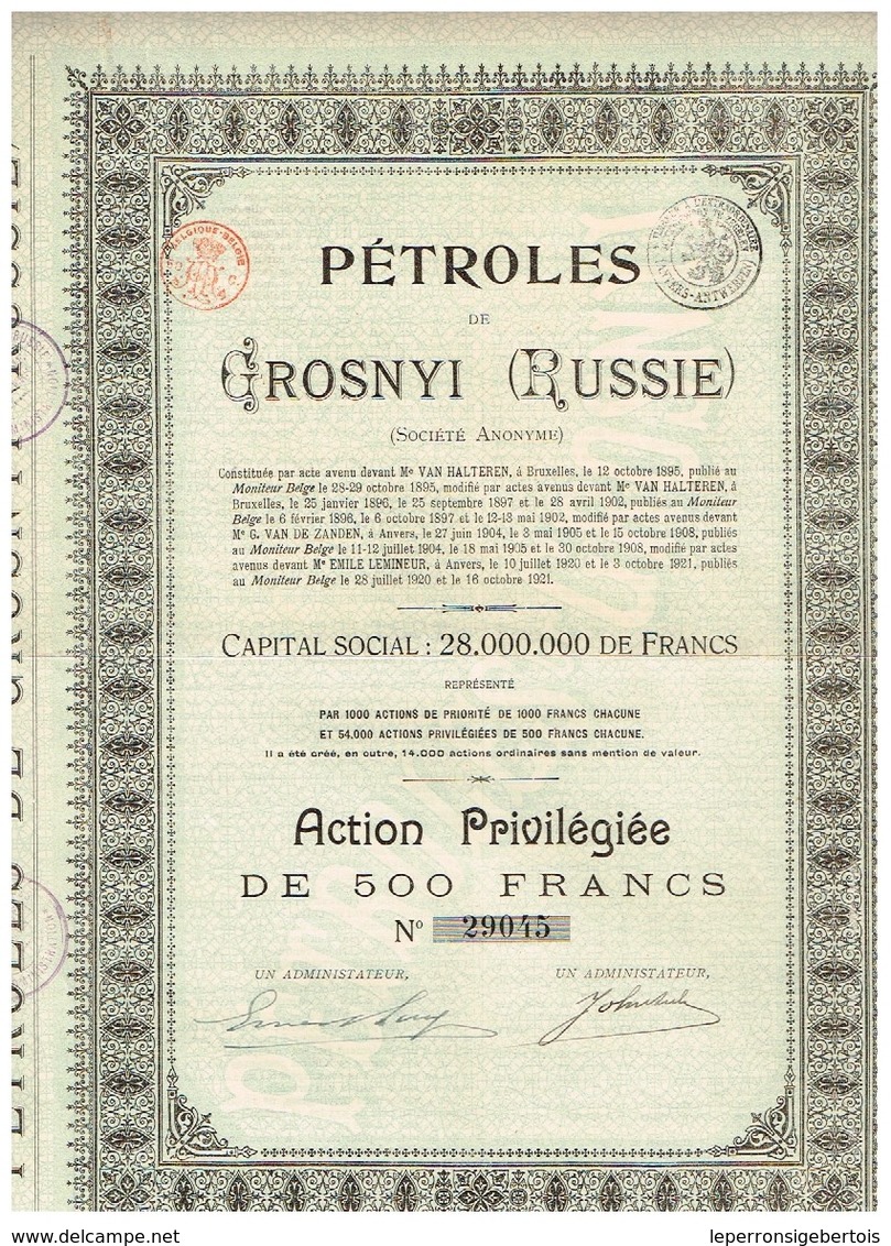 Ancienne Action - Pétroles De Grosnyi - Titre De 1921 - Russie