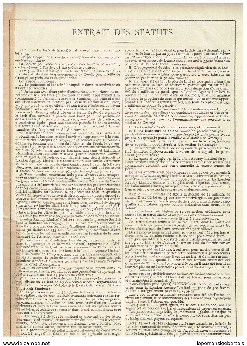 Ancienne Action - Pétroles De Grosnyi - Titre De 1921 - Russie