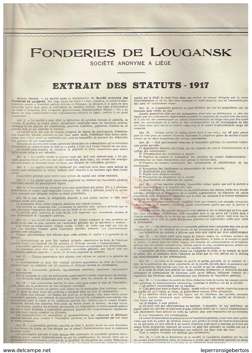 Ancienne Action - Fonderies De Lougansk Société Anonyme - Titre De 1908 - Russie