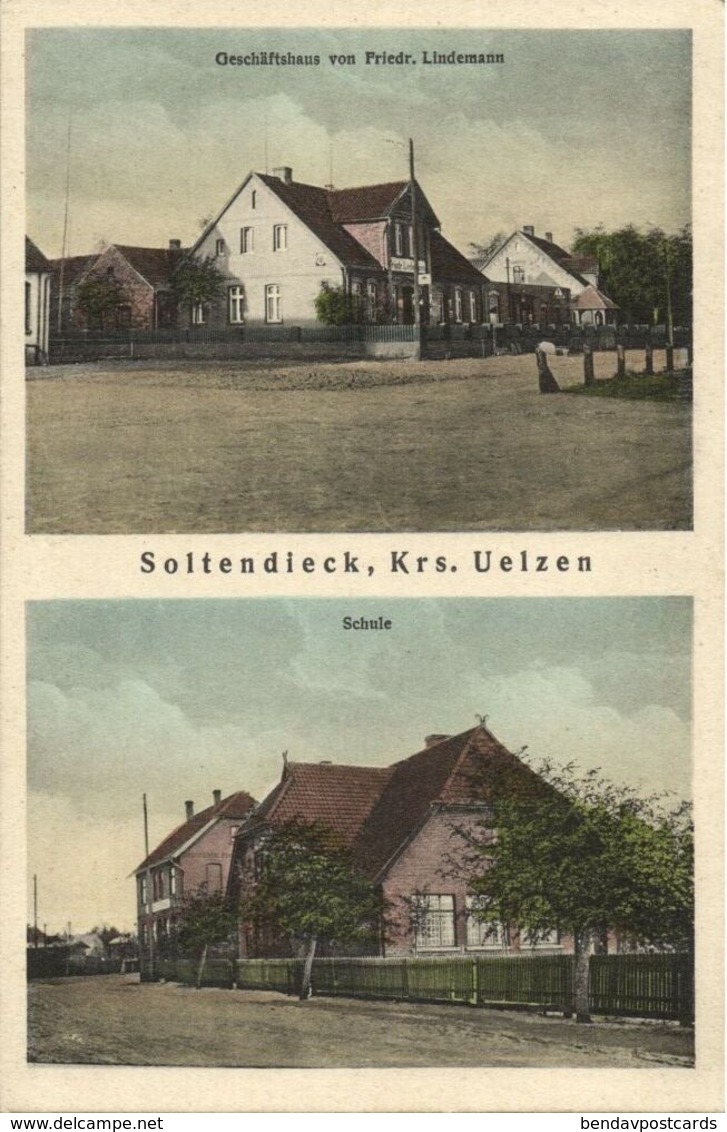 SOLTENDIECK, Kr. Uelzen, Geschäftshaus Friedrich Lindemann, Schule (1920s) AK - Uelzen