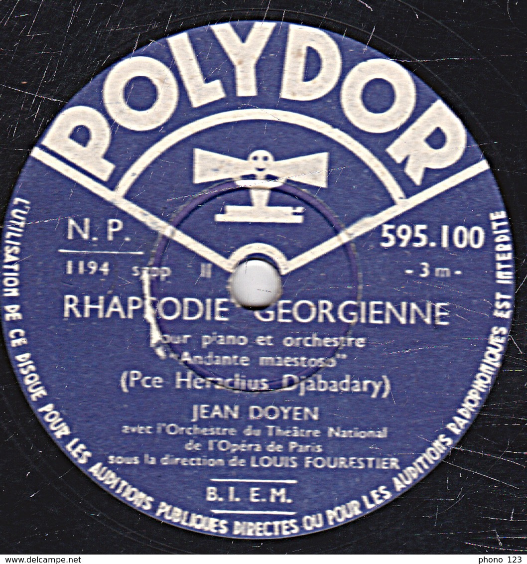 78 Trs - 30 Cm - état TB -  RHAPSODIE GEORGIENNE - Orchestre Du Théâtre De L'Opéra - "Andante" Et "Andante Maestoso" - 78 Rpm - Schellackplatten