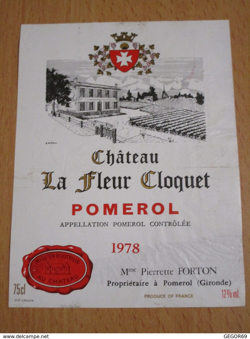 ETIQUETTE DE VIN POMEROL CHATEAU LA FLEUR CLOQUET 1978 - Bordeaux