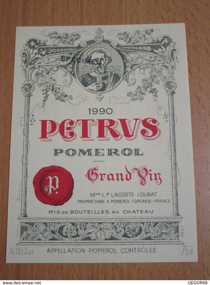 ETIQUETTE DE VIN "SPECIMEN" POMEROL PETRUS 1990 - Bordeaux