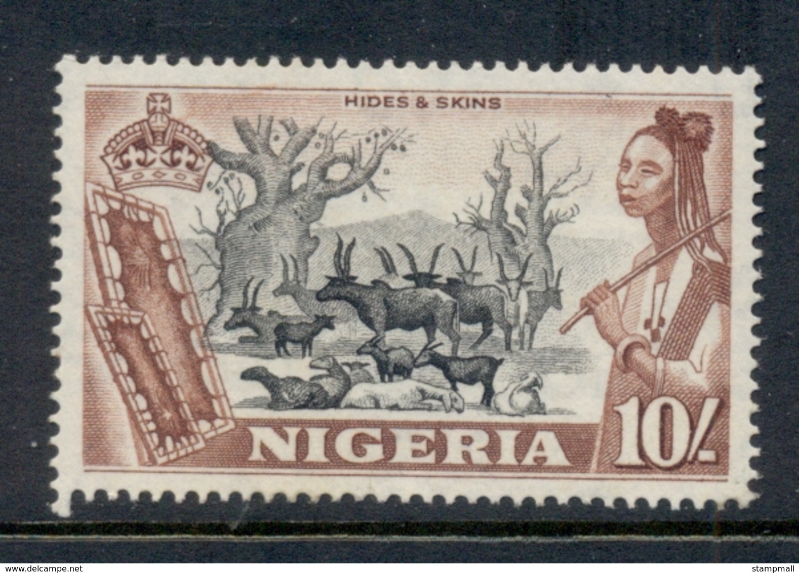 Nigeria 1953 QEII Pictorials Goats & Cattle 10/- MUH - Nigeria (1961-...)