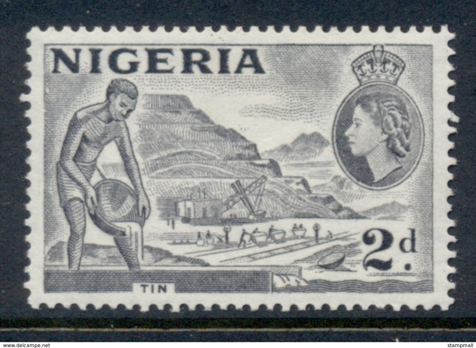 Nigeria 1953 QEII Pictorials Mining Tin 2d Grey FU - Nigeria (1961-...)