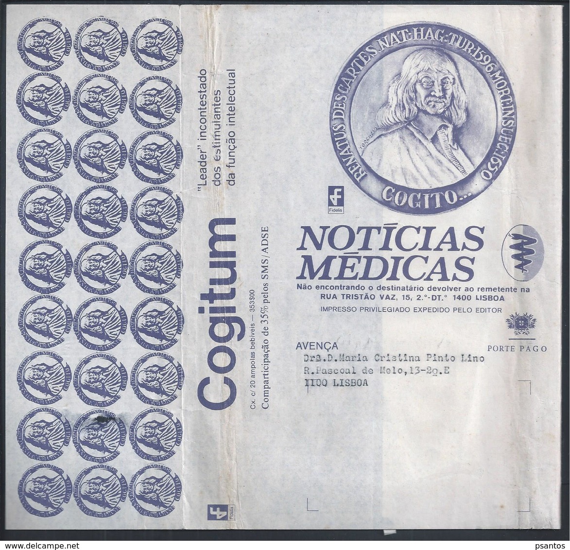 Medicine.Medizin.Pharmacy.Ribbon Of Medical News Newspaper With Postage Paid. Cogitum.Cogito. Rene Descartes.Rare. - Médecine