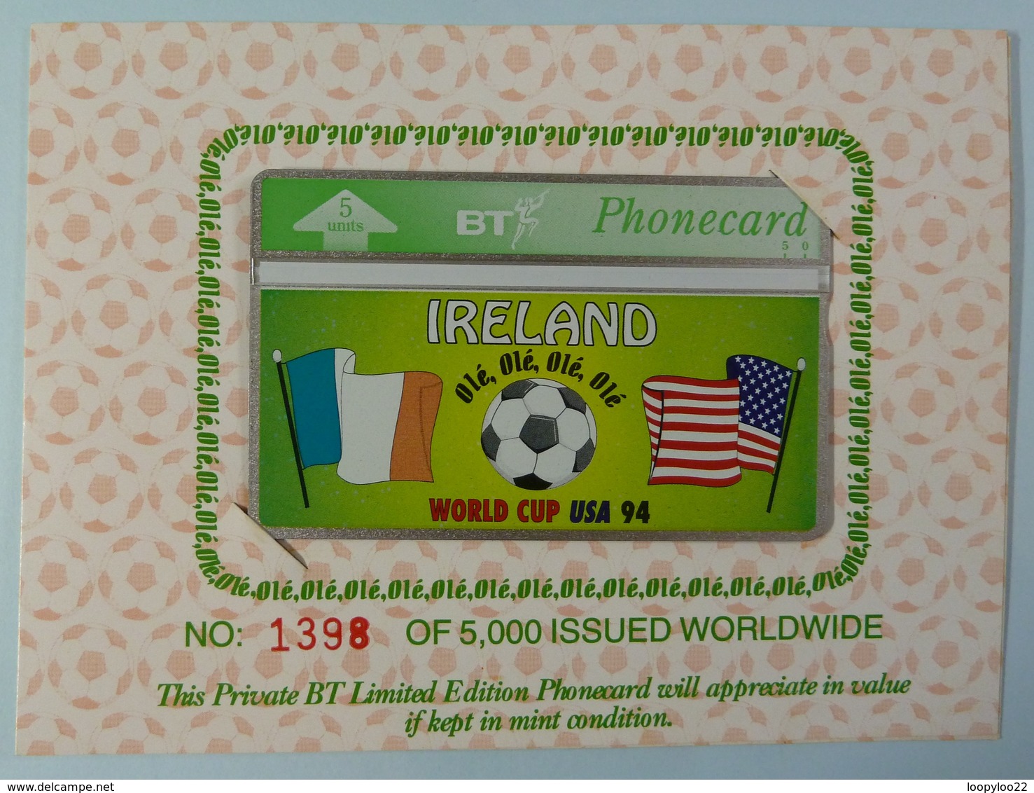 UK - BT - BTG272 - Ireland World Cup USA 1994 - Limited Edition - Mint In Folder - BT Allgemeine