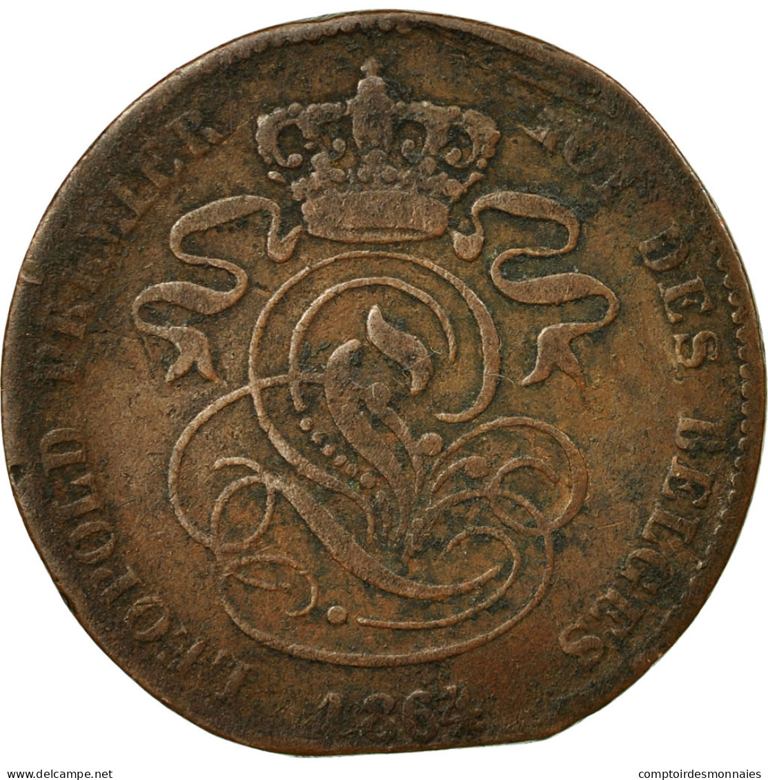 Monnaie, Belgique, Leopold I, 2 Centimes, 1864, TB, Cuivre, KM:4.2 - 2 Centimes
