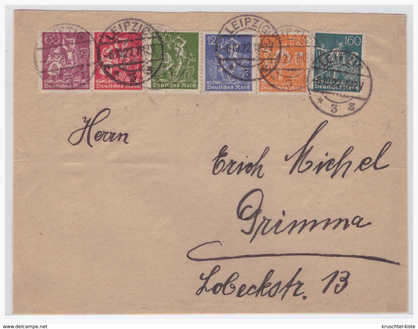 Dt- Reich (004832) Brief MIF Gelaufen Von Leizig Nach Grimma Am 6.10.1922 - Briefe U. Dokumente