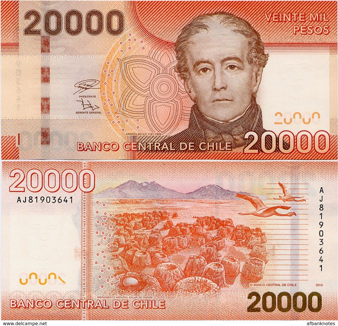 CHILE       20,000 Pesos       P-165[i]       2018       UNC  [ 20000 ] - Cile