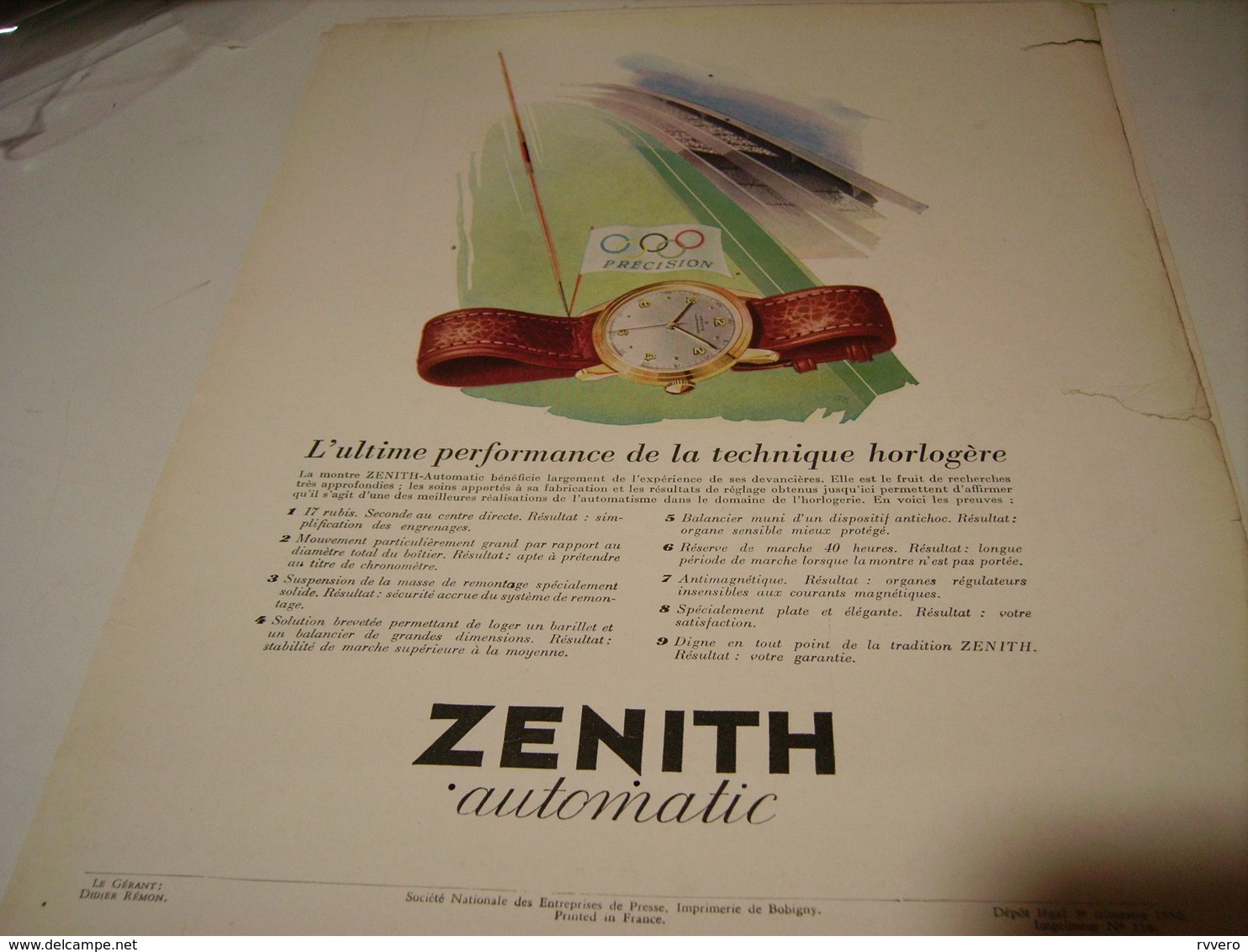 ANCIENNE PUBLICITE PRECISION MONTRE ZENITH 1950 - Autres & Non Classés