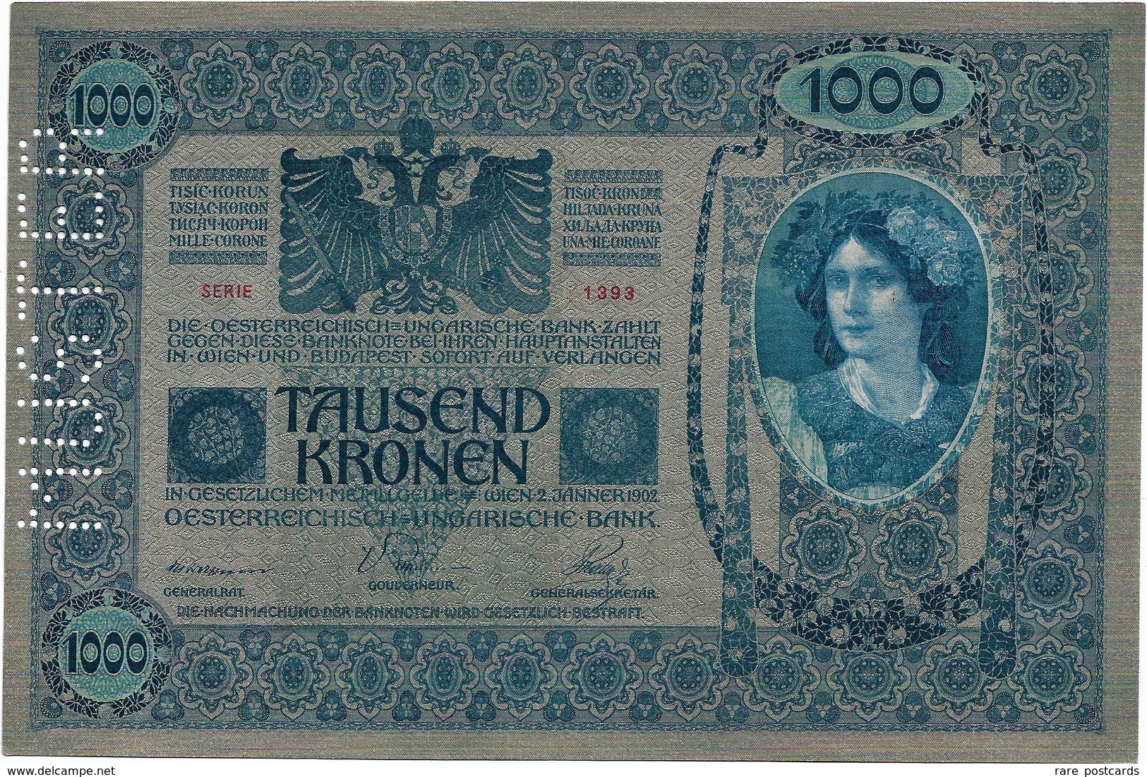 START 0.99e - MUSTER - Austro-Hungary 1000 Kronen 1902. Xf - Specimen - Mega Rare In This Form - Austria - Hungary - Autriche