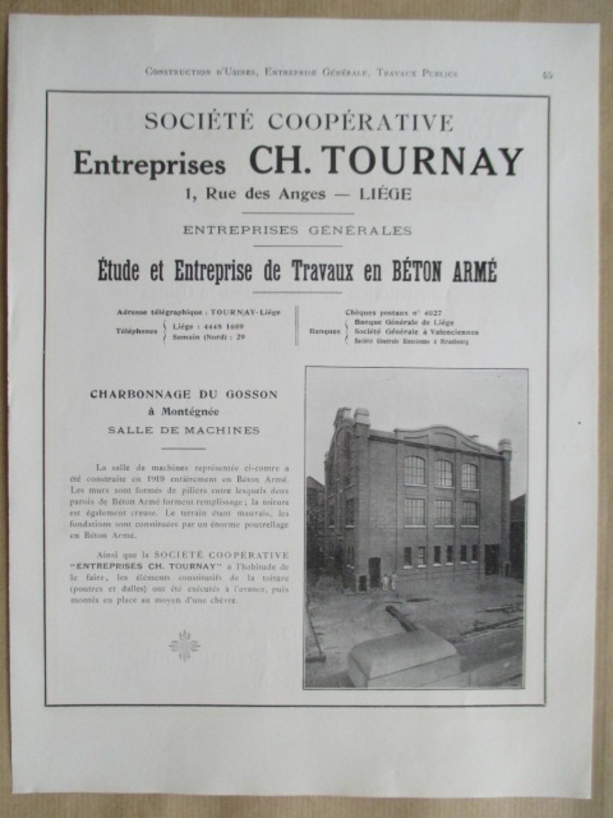 1922 - Page Originale ARCHITECTURE INDUSTRIELLE - Charbonnage Du Gosson à Montégnée Par CH TOURNAY (Liège) - Architecture