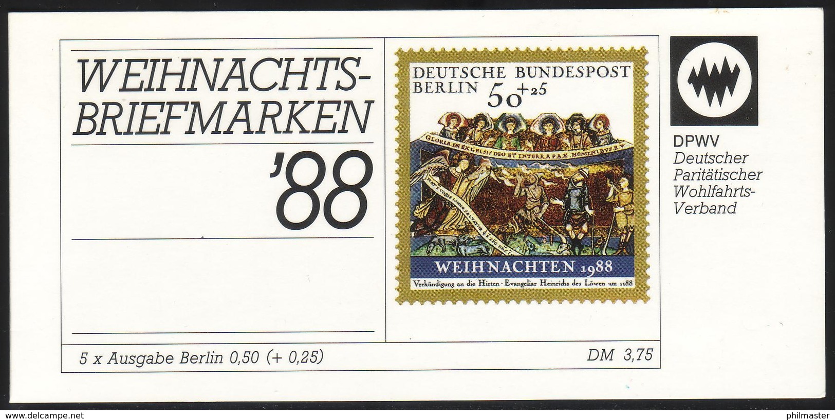 DPWV/Weihnachten 1988 Verkündigung Der Hirten 50 Pf, 5x829, Postfrisch - Christentum